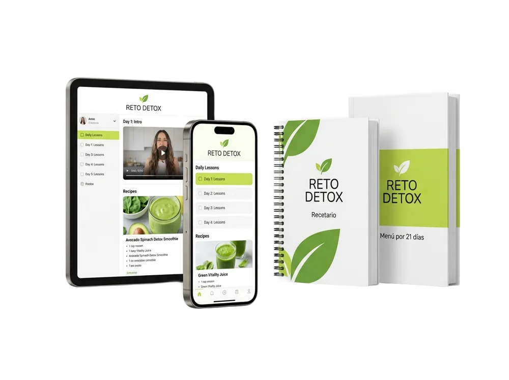 Todo lo que recibes en el Reto Detox VIP: plataforma, recetario y menú de 21 días